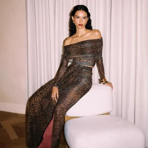 Ensemble jupe longue  léopard drapée